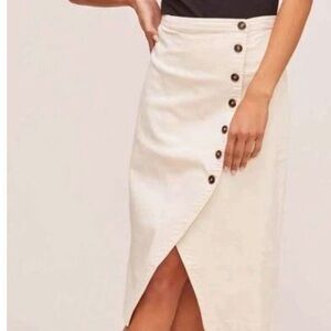 Astr Cream Button-Front Asymmetrical Midi Skirt